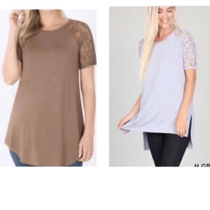 Lace short sleeve top Heather Grey M Mocha L
